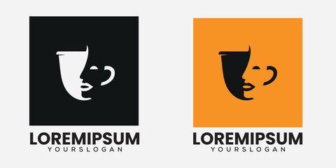 Abstract Face and Coffee Cup Logo Design
