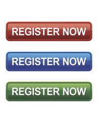Simple Graphic Design Three 'Register Now' Buttons in Red, Blue, and Green