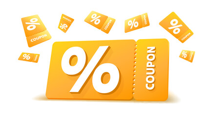orange coupons with percentage fly away on white background. Vector illustration
