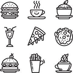 Food Black Line Editable Icons set