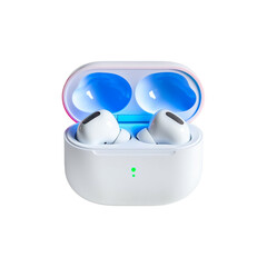 Wireless white earbuds in a sleek charging case