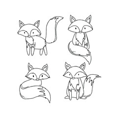 Cute foxes in a coloring book style