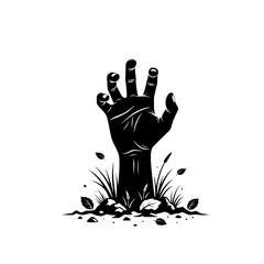 illustration of a hand grasping out of the ground, surrounded by grass and gravel