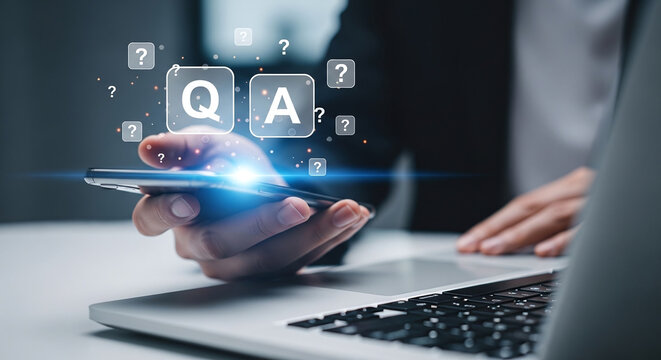 Technology Communication Digital Online Q&A Question Answer Support Business Assistance - Powered by Adobe