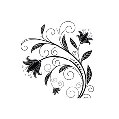 Elegant black floral design with swirling vines and leaves on white background