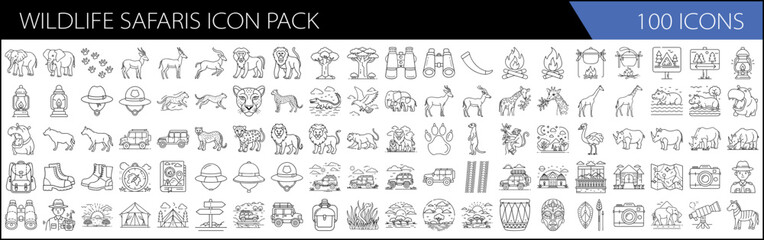 one hundred Jungle & Safari Adventure Line Icons
