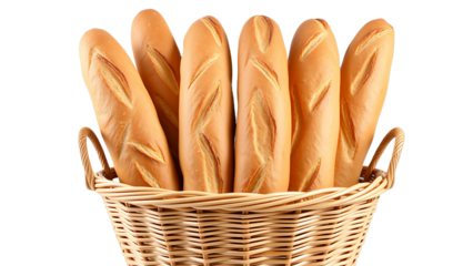 Freshly Baked Baguettes - Artisanal Bread - Bakery Display Isolated transparent background 