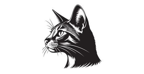 Striking black and white cat head profile silhouette with detailed features
