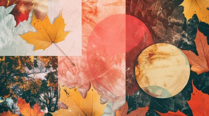 Grungy Retro collage with Autumn Leaves blends Surrealism, Texture, and Warm Tones, perfect for artistic seasonal posters and fall-themed designs.