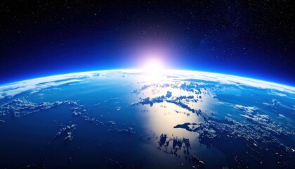 Obraz premium Spectacular sunrise over the Earth's horizon view from space, stars visible