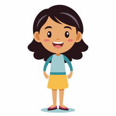 happy Latina girl, Latin girl, Hispanic girl, smiling girl, joyful child, cheerful girl, full body girl, full-length girl, standing girl, cartoon girl, child character, Latina kid, white background, f