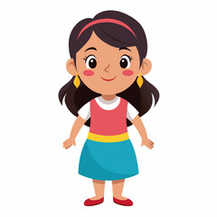 happy Latina girl, Latin girl, Hispanic girl, smiling girl, joyful child, cheerful girl, full body girl, full-length girl, standing girl, cartoon girl, child character, Latina kid, white background, f