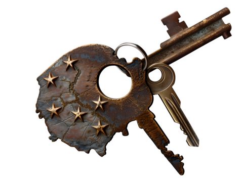 3D Keychain Design Featuring American Map Silhouette and Engraved Star Texture isolated to transparent background