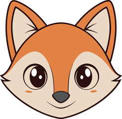 Adorable Fox Face Illustration with Big Eyes A Charming and Playful Cartoon Animal Portrait for Children's Designs and Cute Graphics