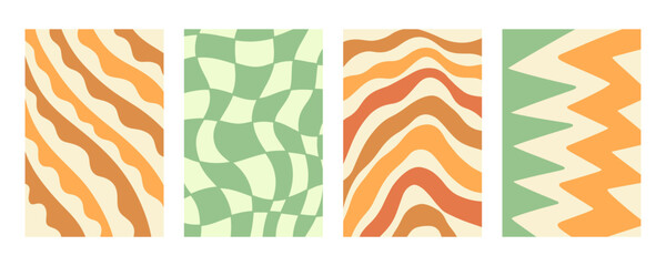 Distorted wavy retro patterns background set
