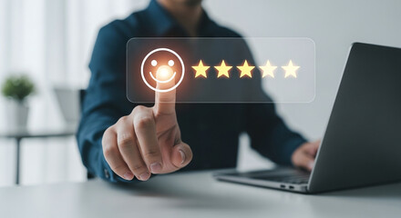 Online Customer Service Rating Hand Touching Satisfaction Review