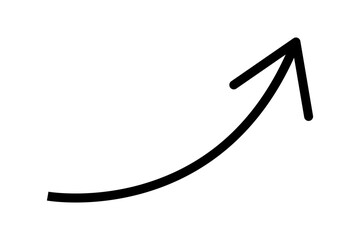 A simple black curved arrow pointing upwards and to the right isolated on transparent background