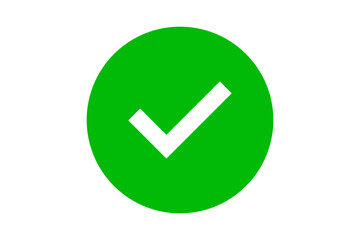 Green circle with a white checkmark symbol isolated on transparent background