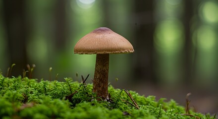 Mushroom Growing in Mossy Forest