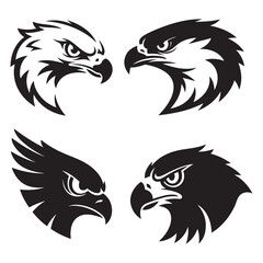 Eagle and falcon tattoo design with eagle head icon and set of flying eagle wings vector illustration