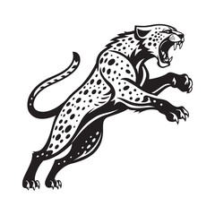 Silhouette vector illustration of a wild leopard or cheetah in black and white style