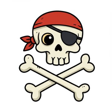 recommend clip art: Cartoon pirate skull with eye patch and crossed bones, playful clipart design for kids, isolated on transparent background clipart