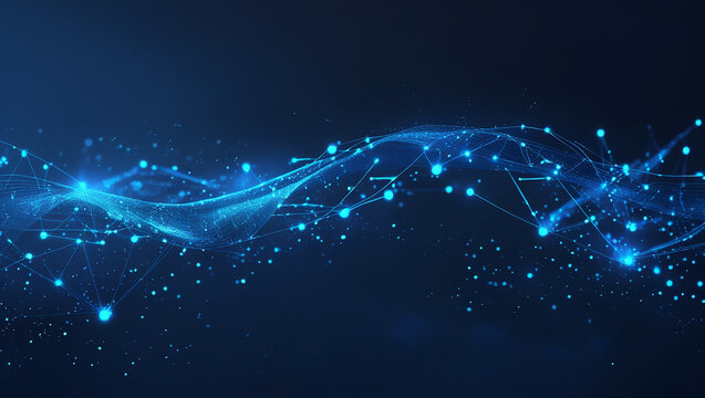 Abstract glowing blue network of connected points and lines on a dark background