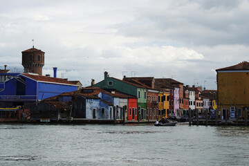 Colorful facades of Burano town, Venetian Lagoon, Italy