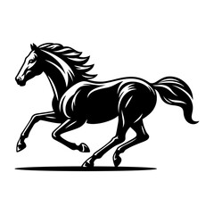The running horse logo vector black and white. Simple hand draw illustration template