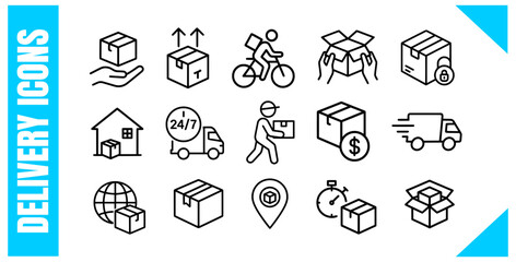 Delivery Line Icons Set Shipping, Courier, Package, and Logistics Vector Symbols