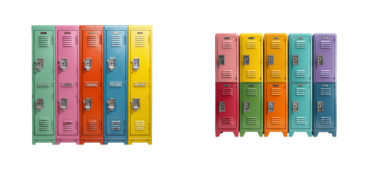 Colorful lockers in a school hallway modern educational environment vibrant viewpoint cut out set png