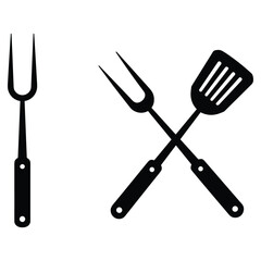 Barbecue utensils crossed spatula and fork silhouette