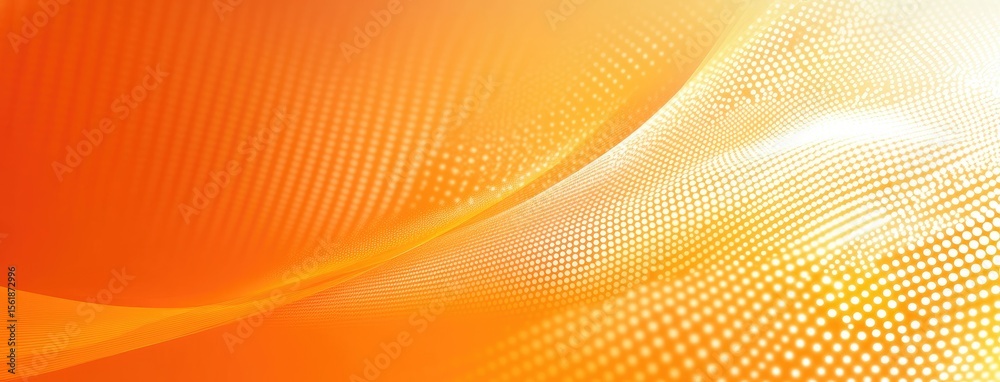 Wall mural dotted curve mesh on orange backdrop, flowing wave with halftone points abstract