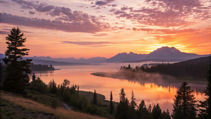 Fototapeta premium sunset over the lake