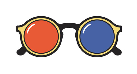 Round 3D glasses with red and blue lenses, simple graphic style.