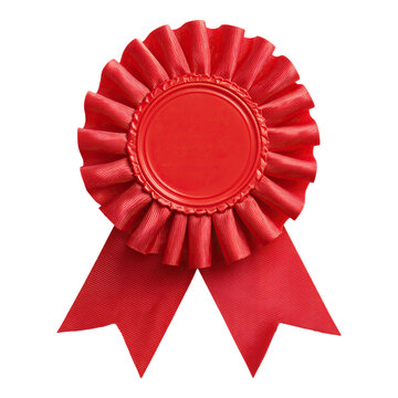 Red award ribbon rosette isolated on png transparent background