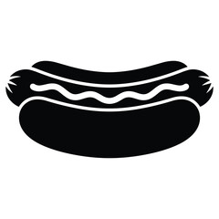 Simple black silhouette of a hot dog with mustard on a white background