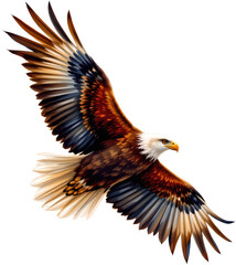 create a stunning watercolor painting capturing the essence of an eagle in mid flight, using a dutch angle perspective, position the eagle soaring against a backdrop of bright, sunny peach colors