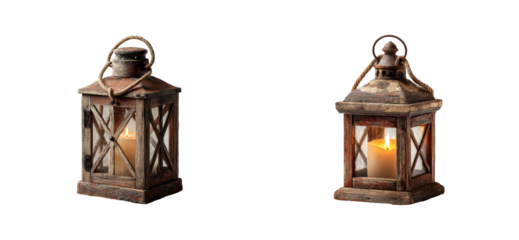 Rustic lanterns illuminating warm ambiance home decor still life cozy environment cut out set png
