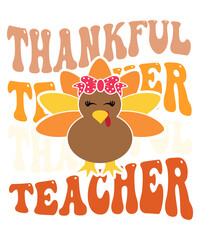 One Thankful Teacher Shirt Funny Cute Turkey Thanksgiving png