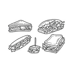 Simple black and white sandwich illustrations