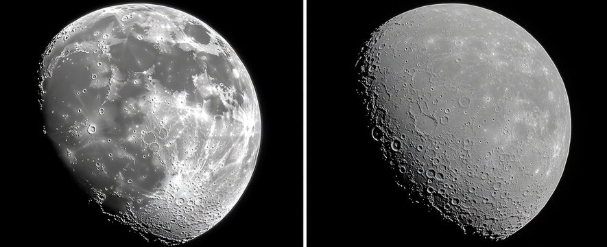 Two grayscale images of the moon