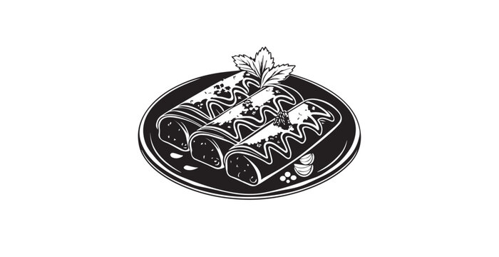 black and white food rolls on plate clip art preview