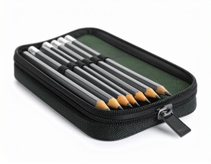 box of pencils on white background