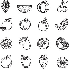Fruit Black Line Editable Icons set