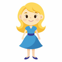 happy blond girl, blonde hair girl, smiling girl, cheerful child, joyful girl, girl in dress, cute girl, full body girl, full-length girl, standing girl, cartoon girl, child character, blond kid, whit