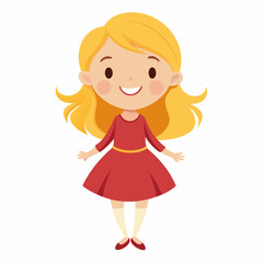 Fototapeta premium happy blond girl, blonde hair girl, smiling girl, cheerful child, joyful girl, girl in dress, cute girl, full body girl, full-length girl, standing girl, cartoon girl, child character, blond kid, whit