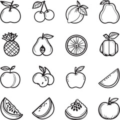 Fruit Black Line Editable Icons set