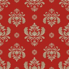 Damask seamless floral pattern, brown and red, vintage design, vector illustration elegant for textile, wall paper, curtains, cushion cover, rug, upholstery fabric, bedding, scarf, Baroque style