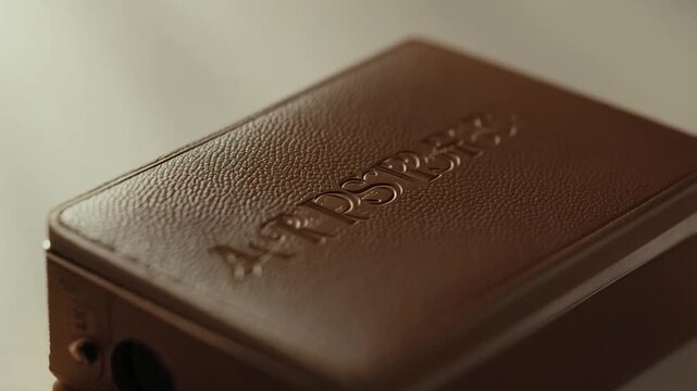 Brown leather box with embossed design